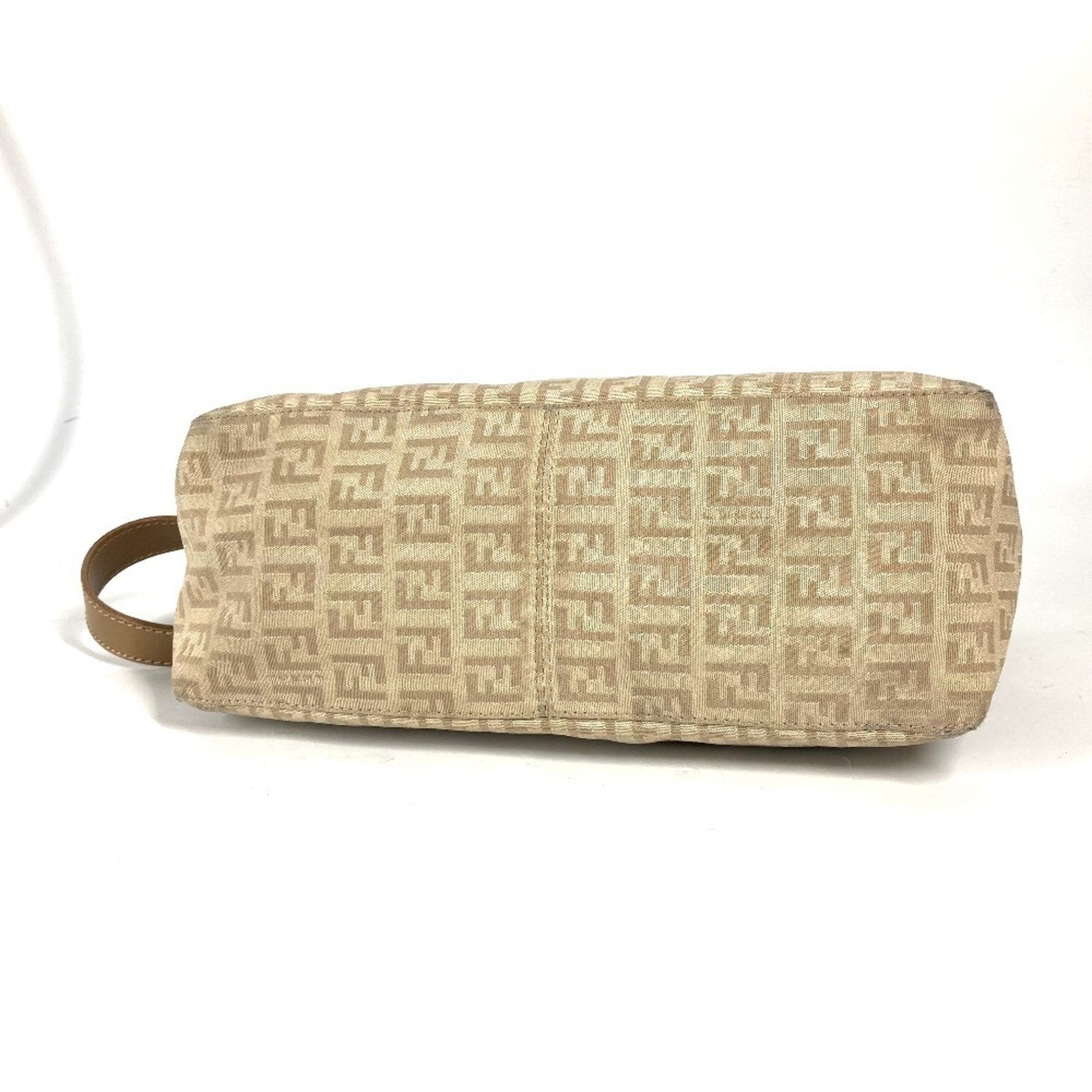 Fendi Beige Leather Canvas Shoulder Bag