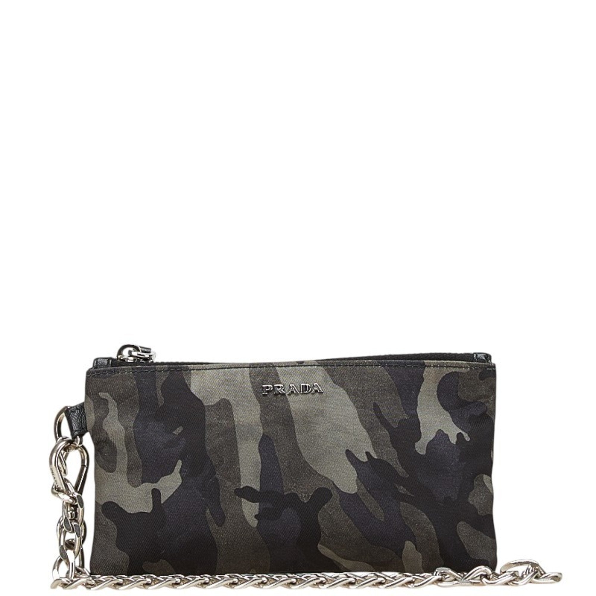 Prada Black Camouflage Gray Nylon Leather Coin Purse/Coin Case
