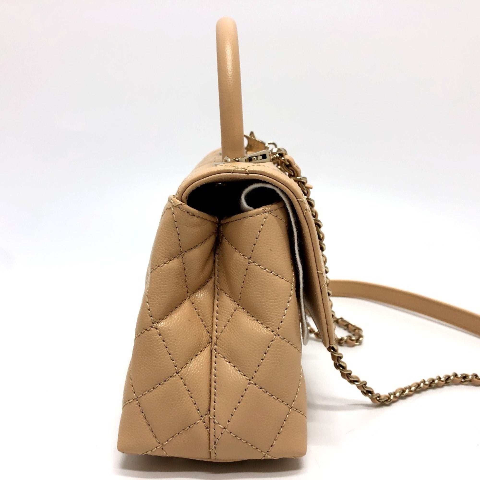Chanel Beige Grained Calfskin Handbag Shoulder Bag