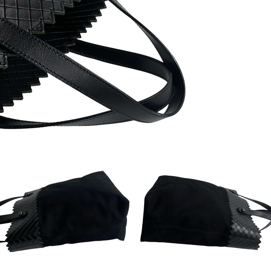 Bottega Veneta Black Leather Canvas Handbag Tote Bag