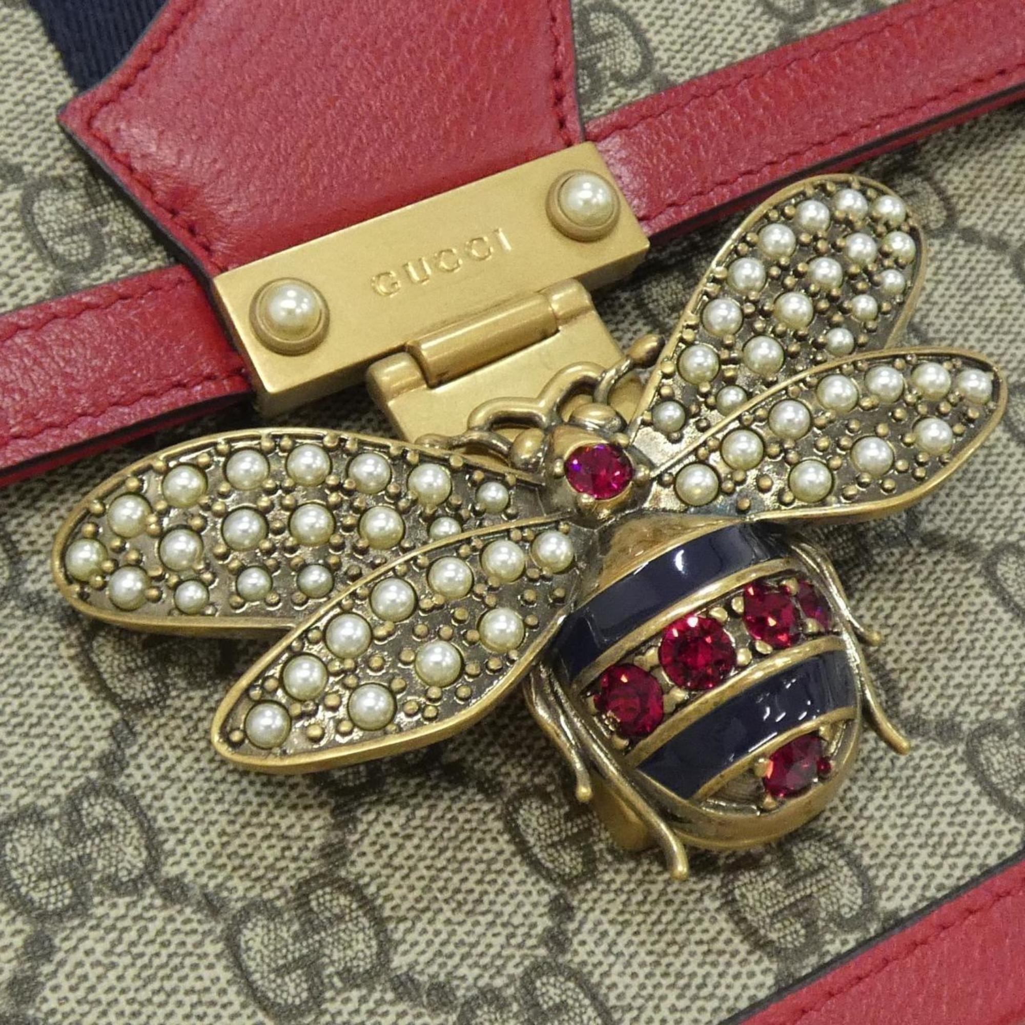 Gucci Beige Red Color Gg Supreme Shoulder Bag (Pre-Owned)