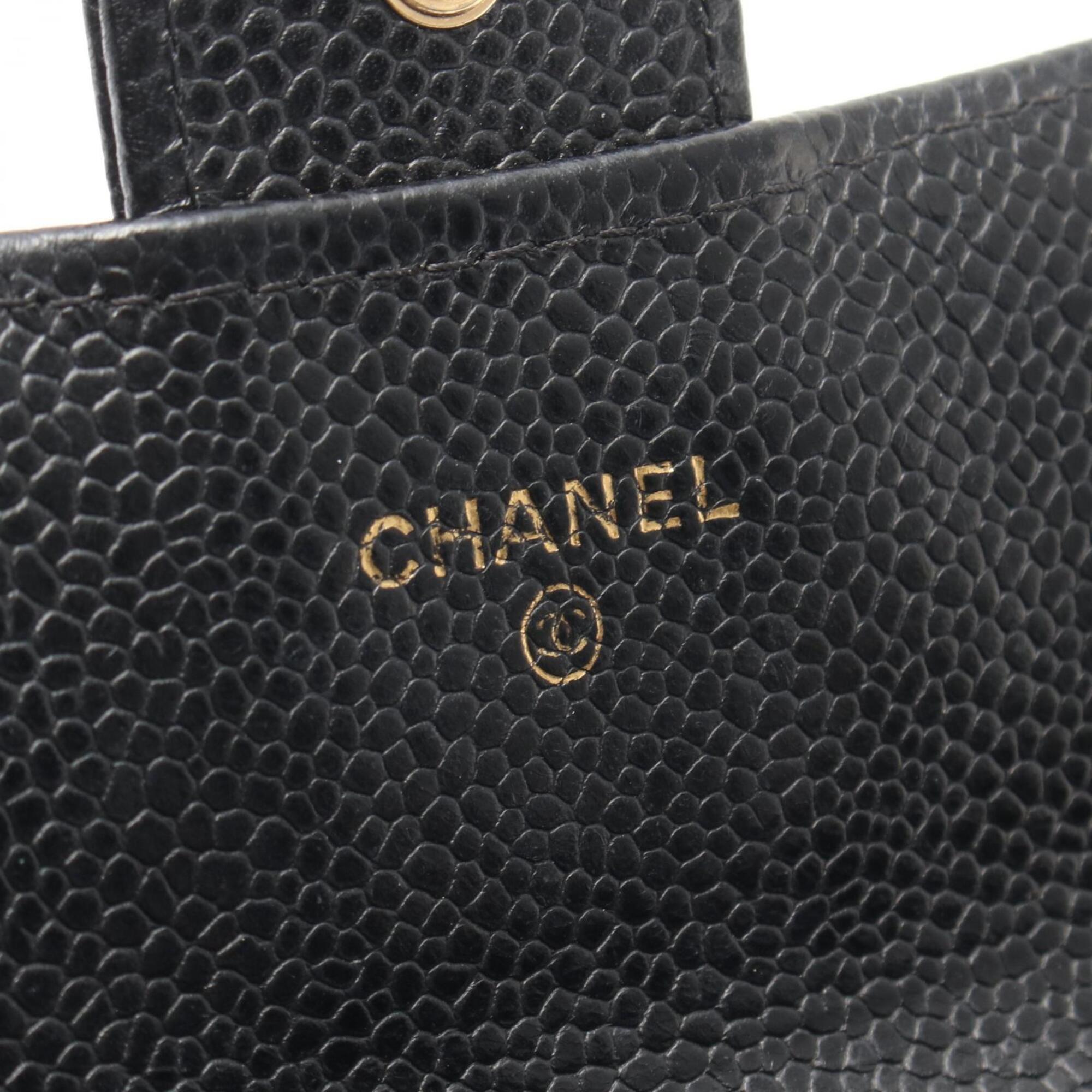 Chanel Black Grained Calfskin Long Wallet (Bi-Fold)
