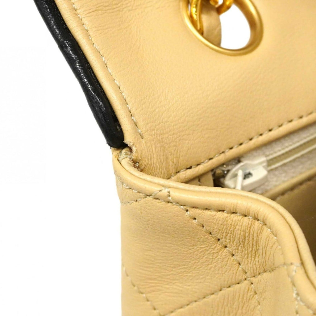 Chanel Beige Black Leather Shoulder Bag