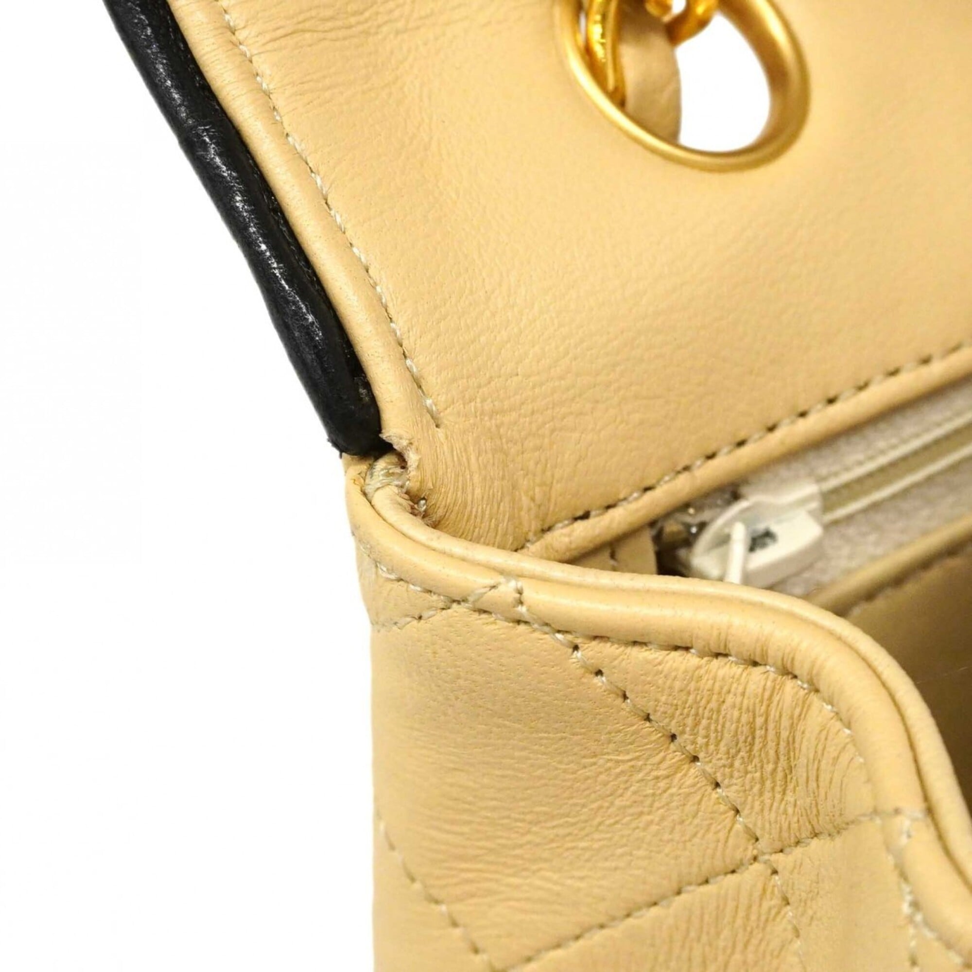 Chanel Beige Black Leather Shoulder Bag