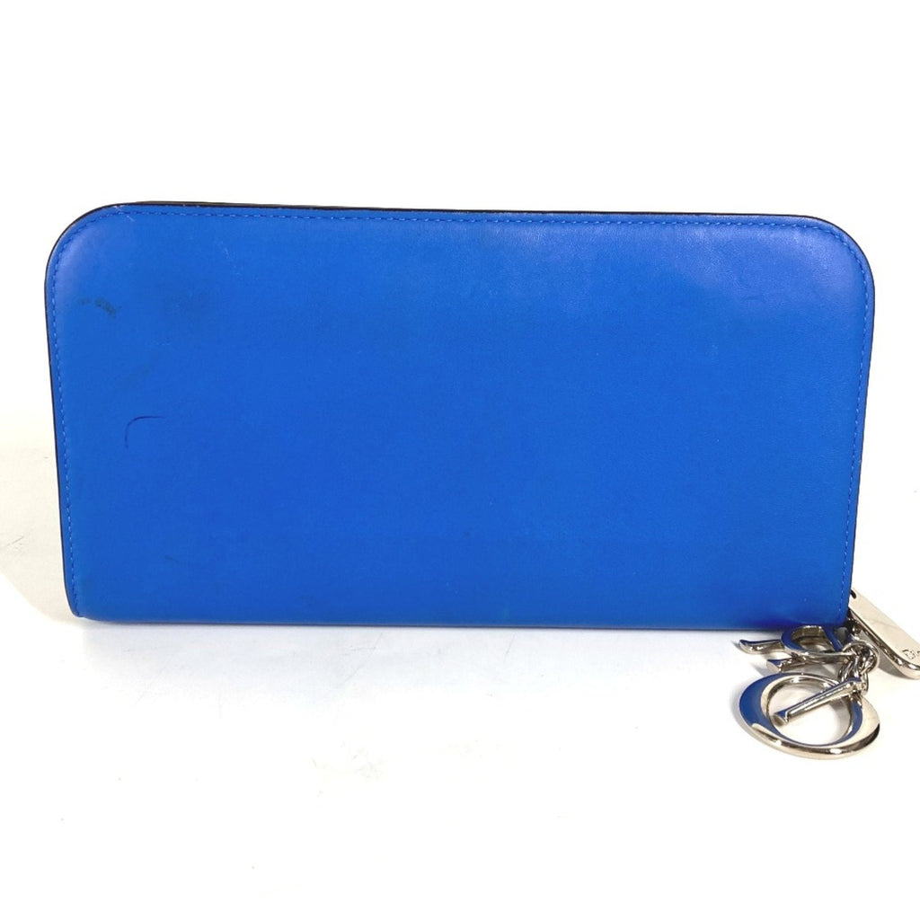 Christian Dior Blue Leather Long Wallet (Bi-Fold) (Pre-Owned)