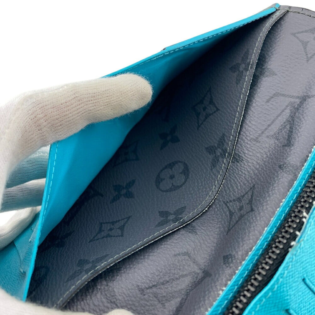 Louis Vuitton Monogram Eclipse Black Turquoise Leather Long Wallet
