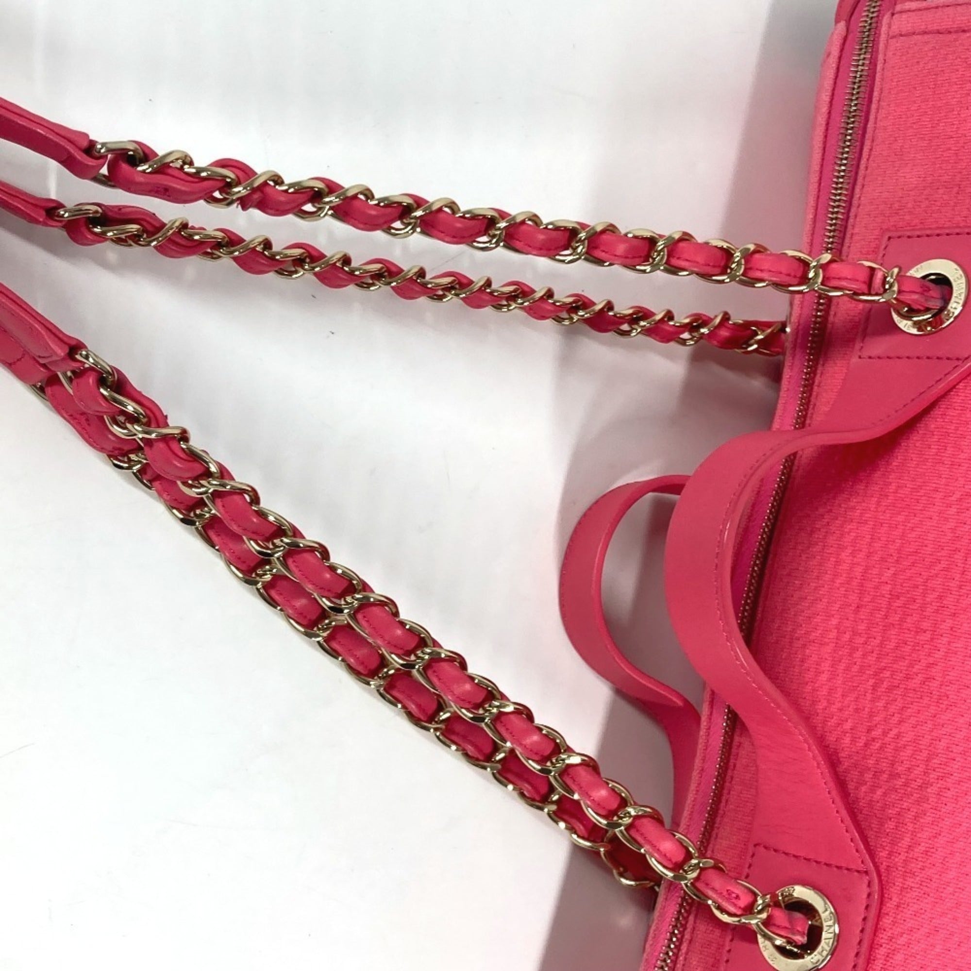 Chanel Pink Canvas Boston Bag Handbag Shoulder Bag