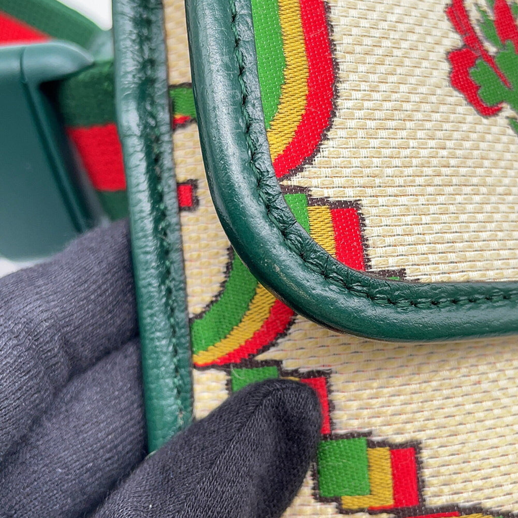 Gucci Beige Green Canvas Handbag Sling Bag (Pre-Owned)