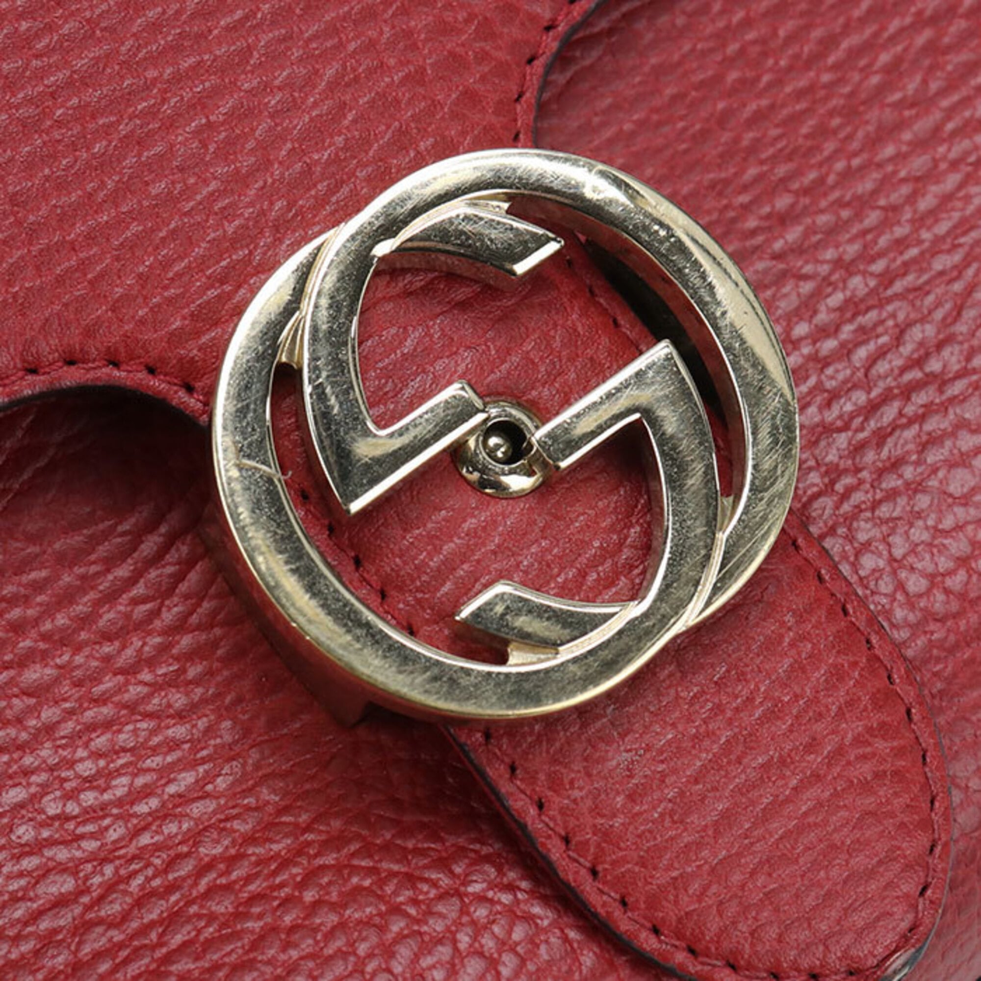 Gucci Red Color Leather Shoulder Bag (Pre-Owned)