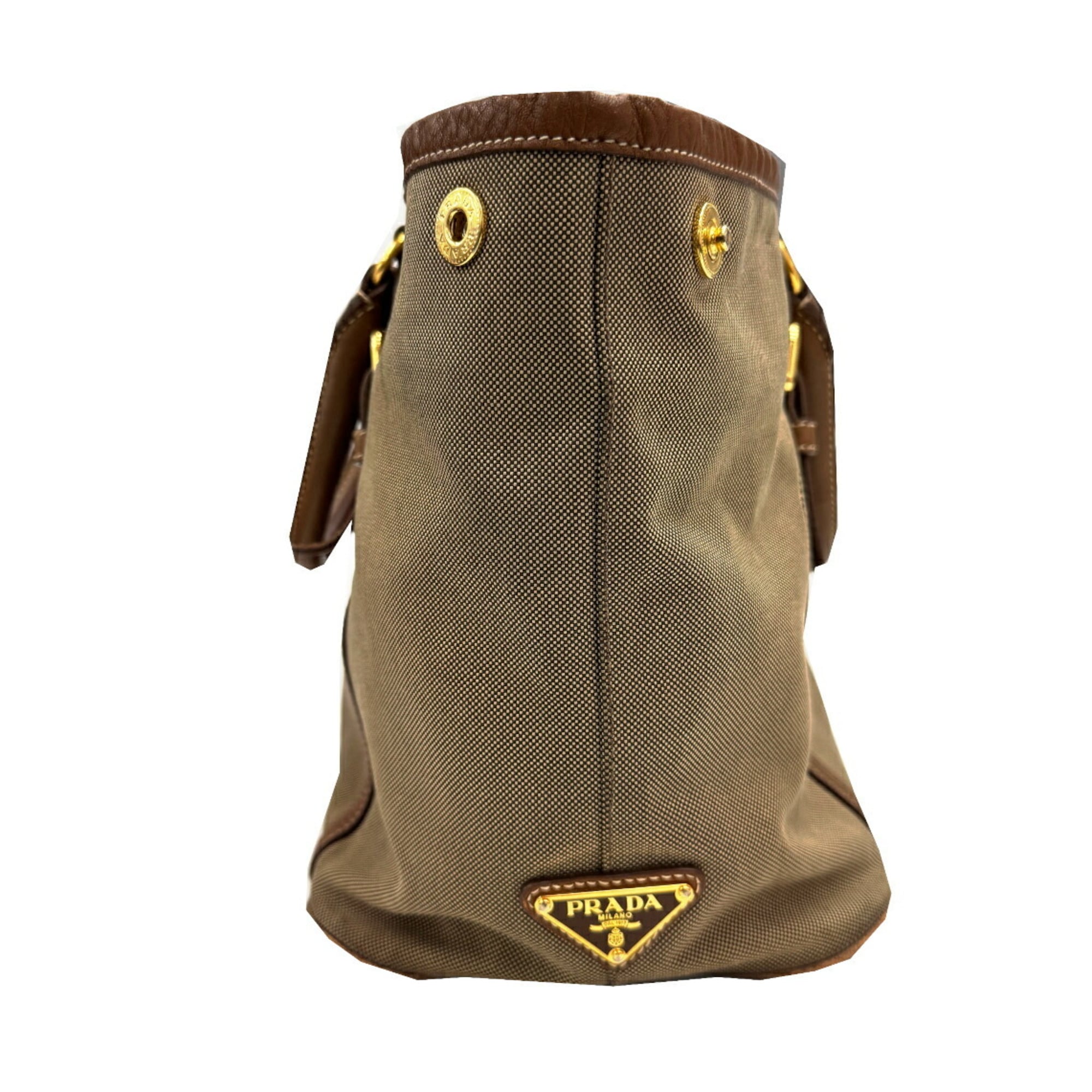 Prada Beige Canvas Leather Shoulder Bag
