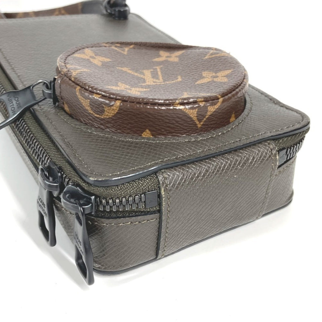 Louis Vuitton Brown Gray Taiga Leather Monogram Pochette Shoulder Bag