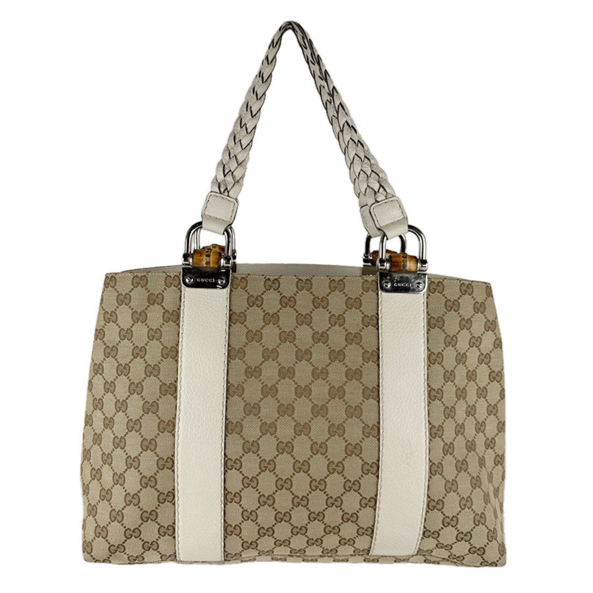 Gucci Beige Brown Ivory Gg Canvas Leather Tote Bag (Pre-Owned)