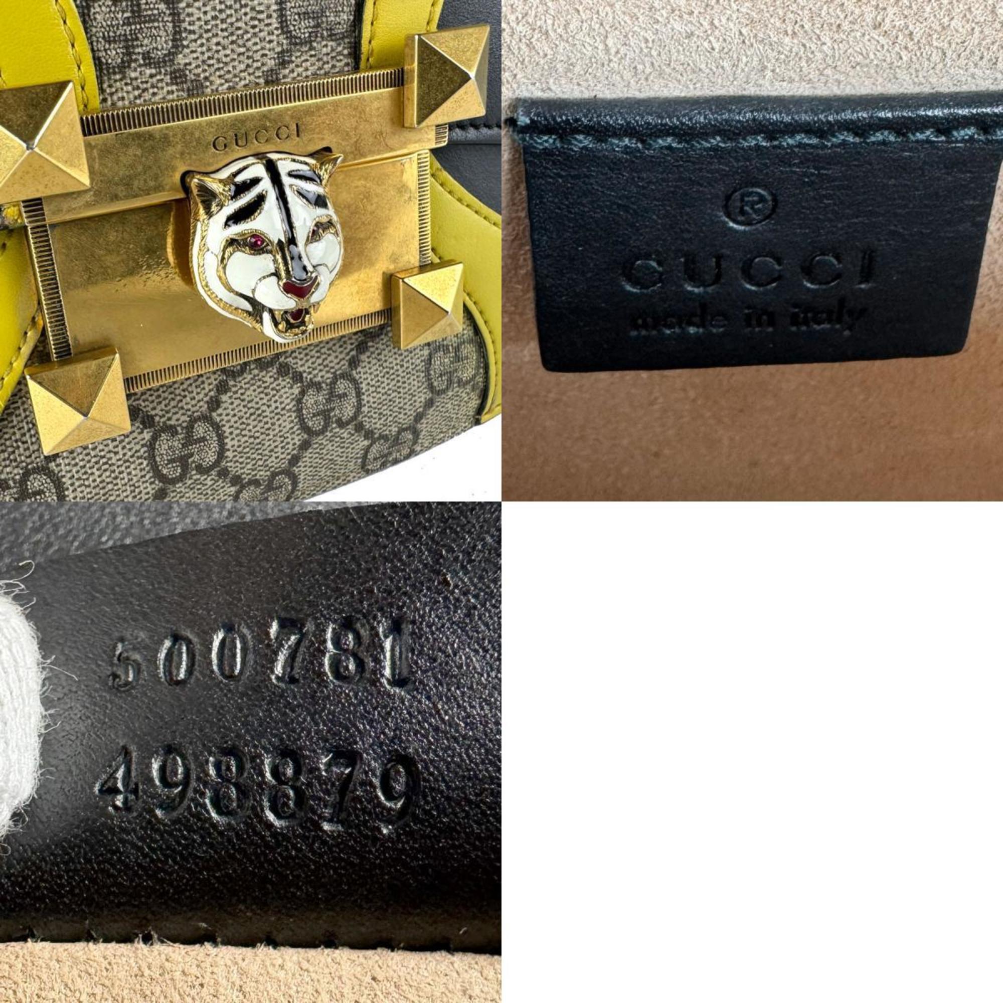 Gucci Black Brown Yellow Gg Supreme Leather Shoulder Bag (Pre-Owned)