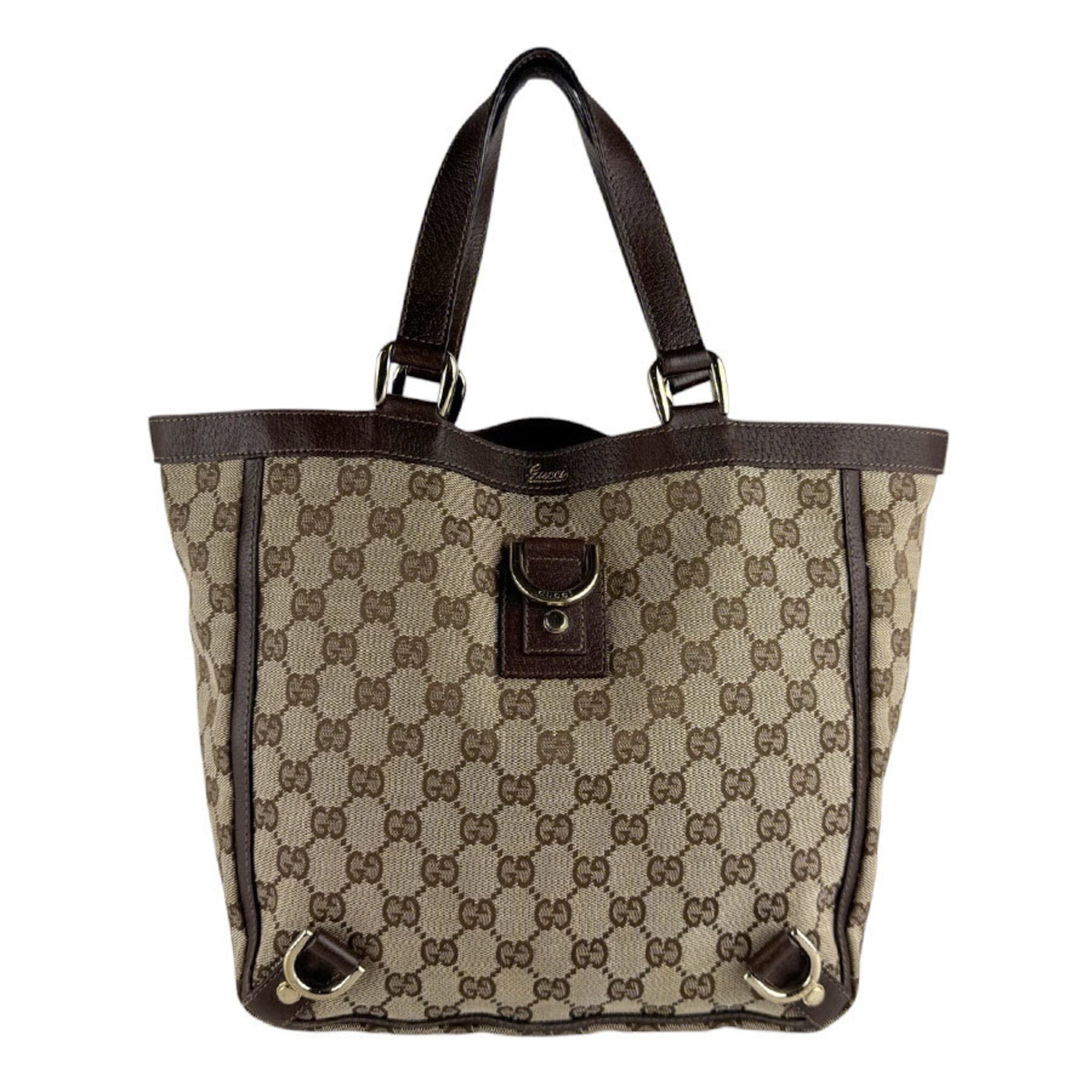 Gucci Brown Brown Gg Gg Canvas Leather Handbag (Pre-Owned)