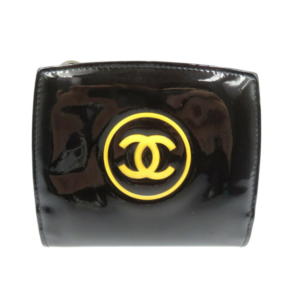 Chanel Black Yellow Patent Leather Wallet (Bi-Fold)