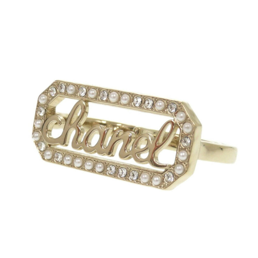 Chanel Gold Artificial Pearl Metal Band Ring