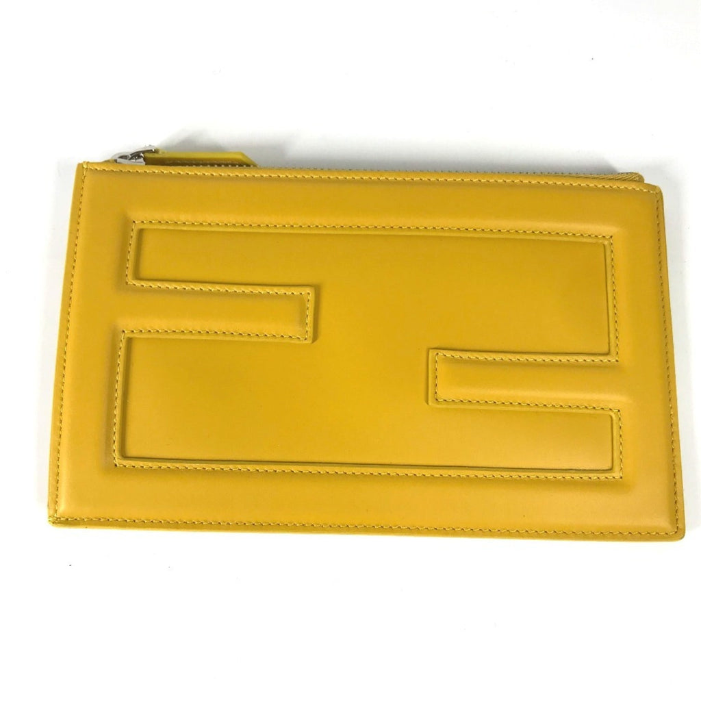 Fendi Yellow Leather Clutch Bag Pouch