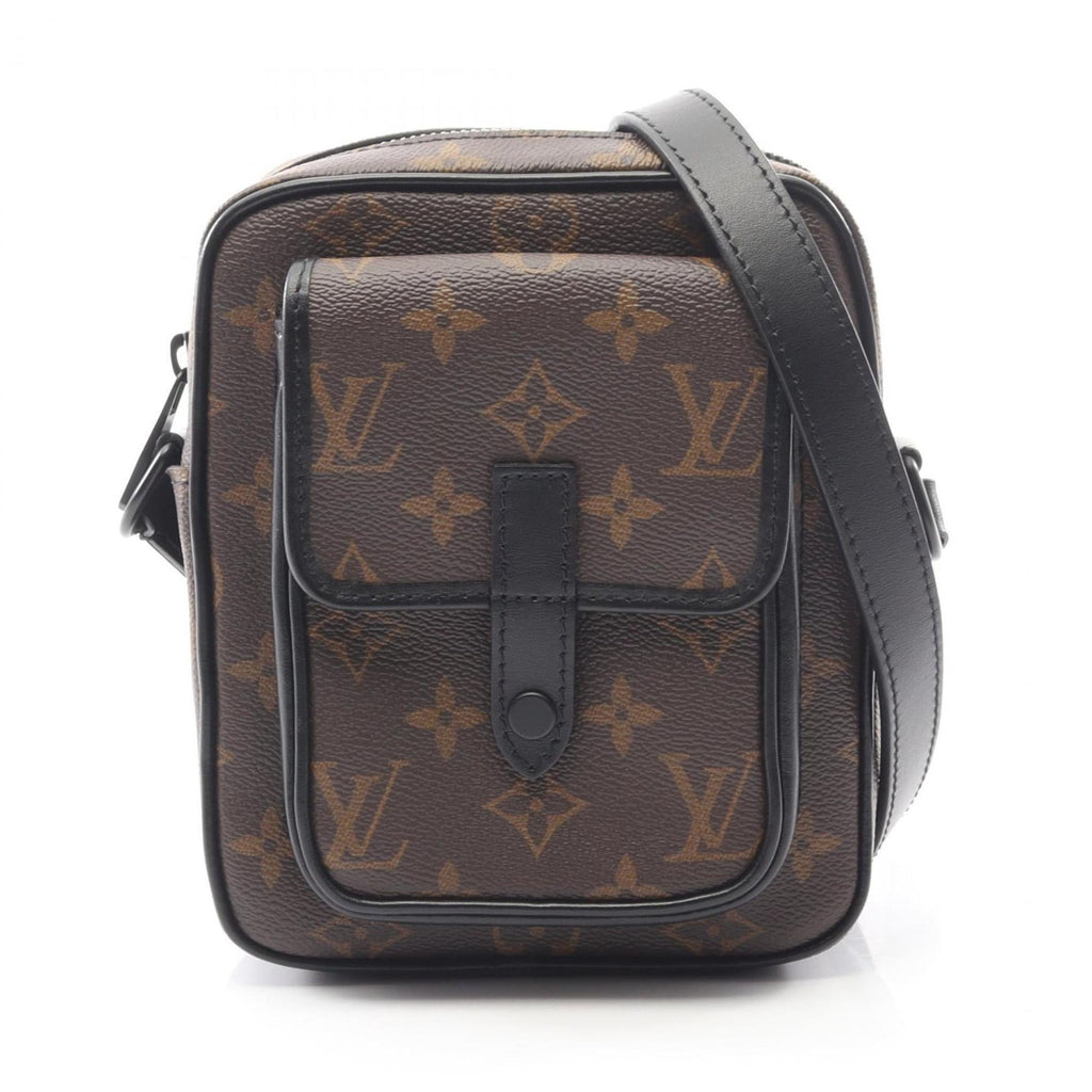 Louis Vuitton Black Brown Coated Canvas Leather Shoulder Bag