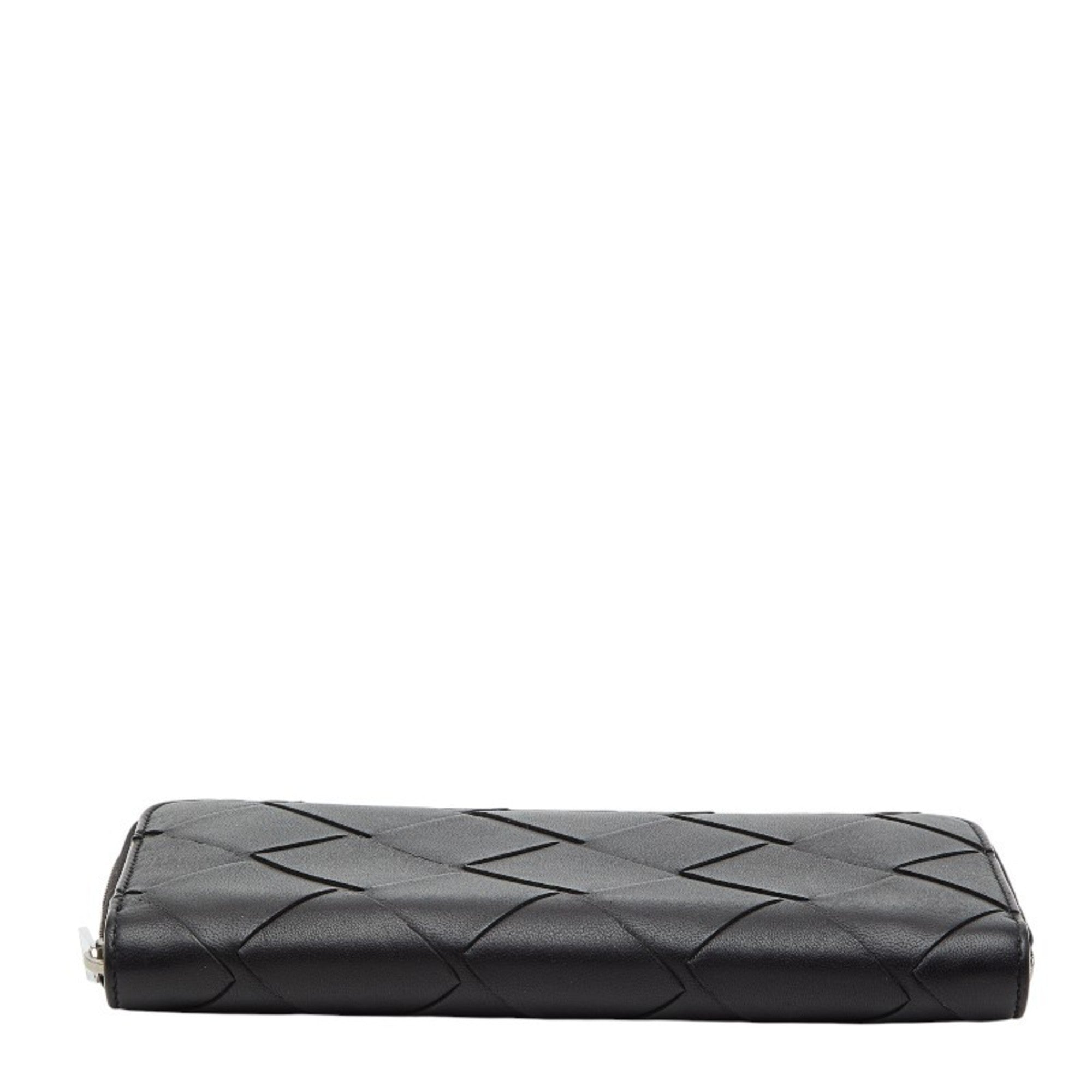 Bottega Veneta Black Intrecciato Leather Long Wallet (Bi-Fold)
