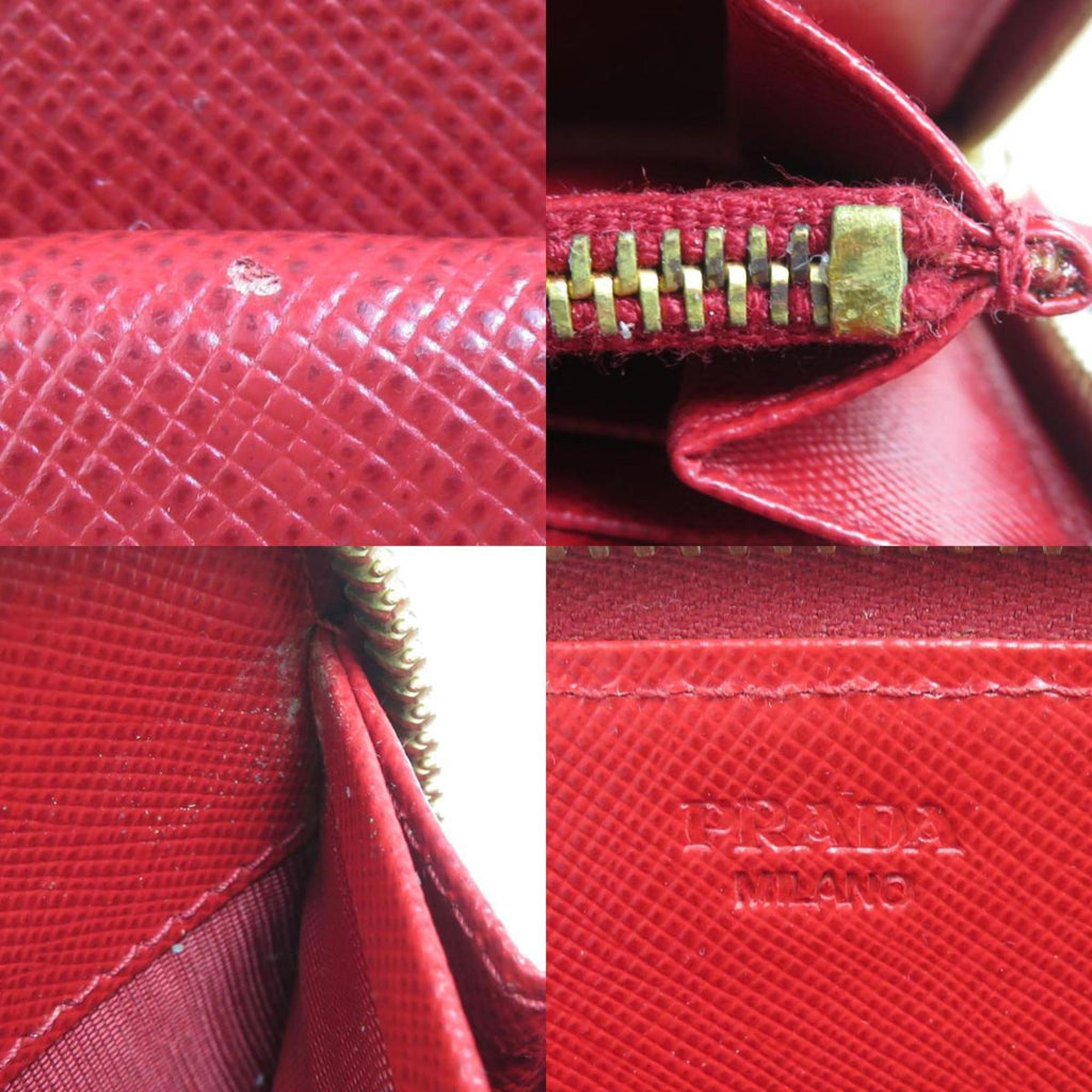 Prada Red Color Leather Long Wallet (Bi-Fold)
