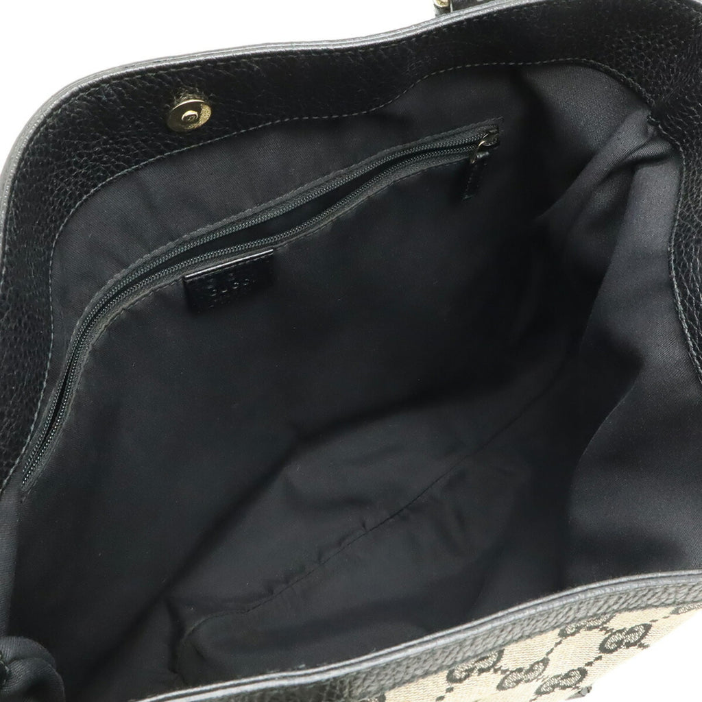 Gucci Beige Black Gg Canvas Leather Shoulder Bag Tote Bag (Pre-Owned)
