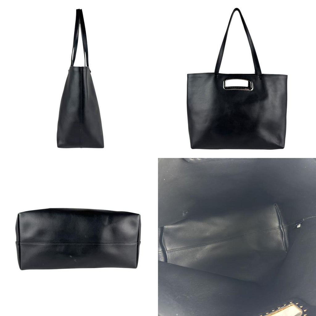 Prada Black Leather Handbag Shoulder Bag Tote Bag