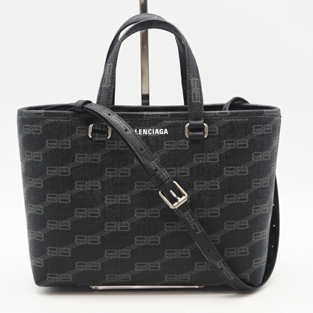 Balenciaga Black Gray Coated Canvas Tote