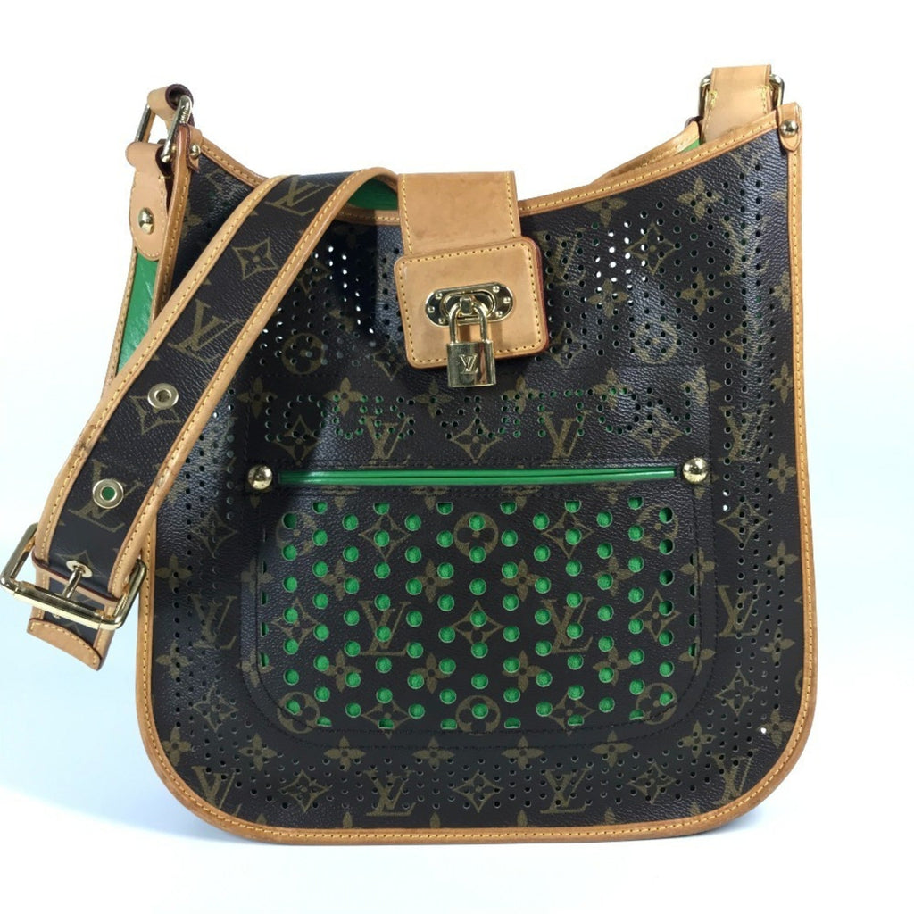 Louis Vuitton Brown Green Monogram Perforated Shoulder Bag