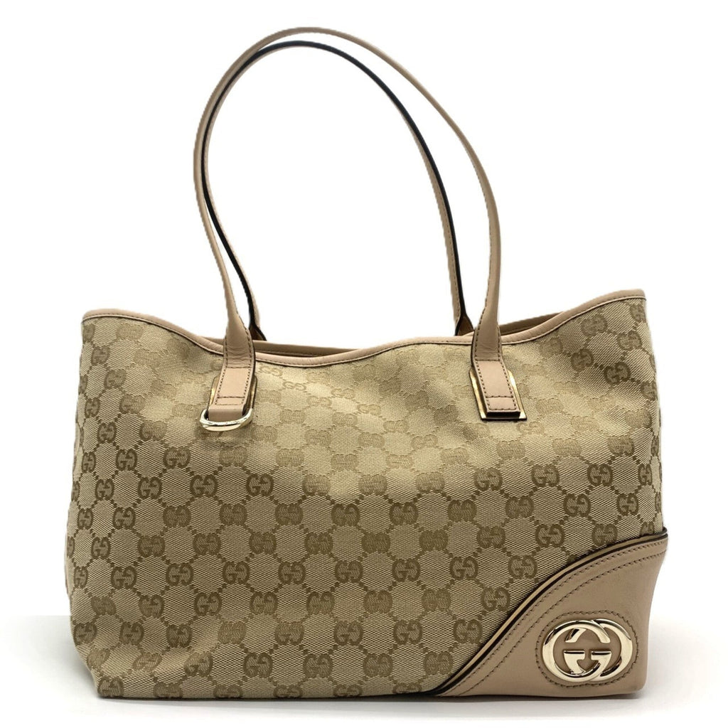 Gucci Gg Canvas Beige Khaki Pink Beige Gg Canvas Leather Tote Bag (Pre-Owned)