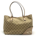 Gucci Gg Canvas Beige Khaki Pink Beige Gg Canvas Leather Tote Bag (Pre-Owned)