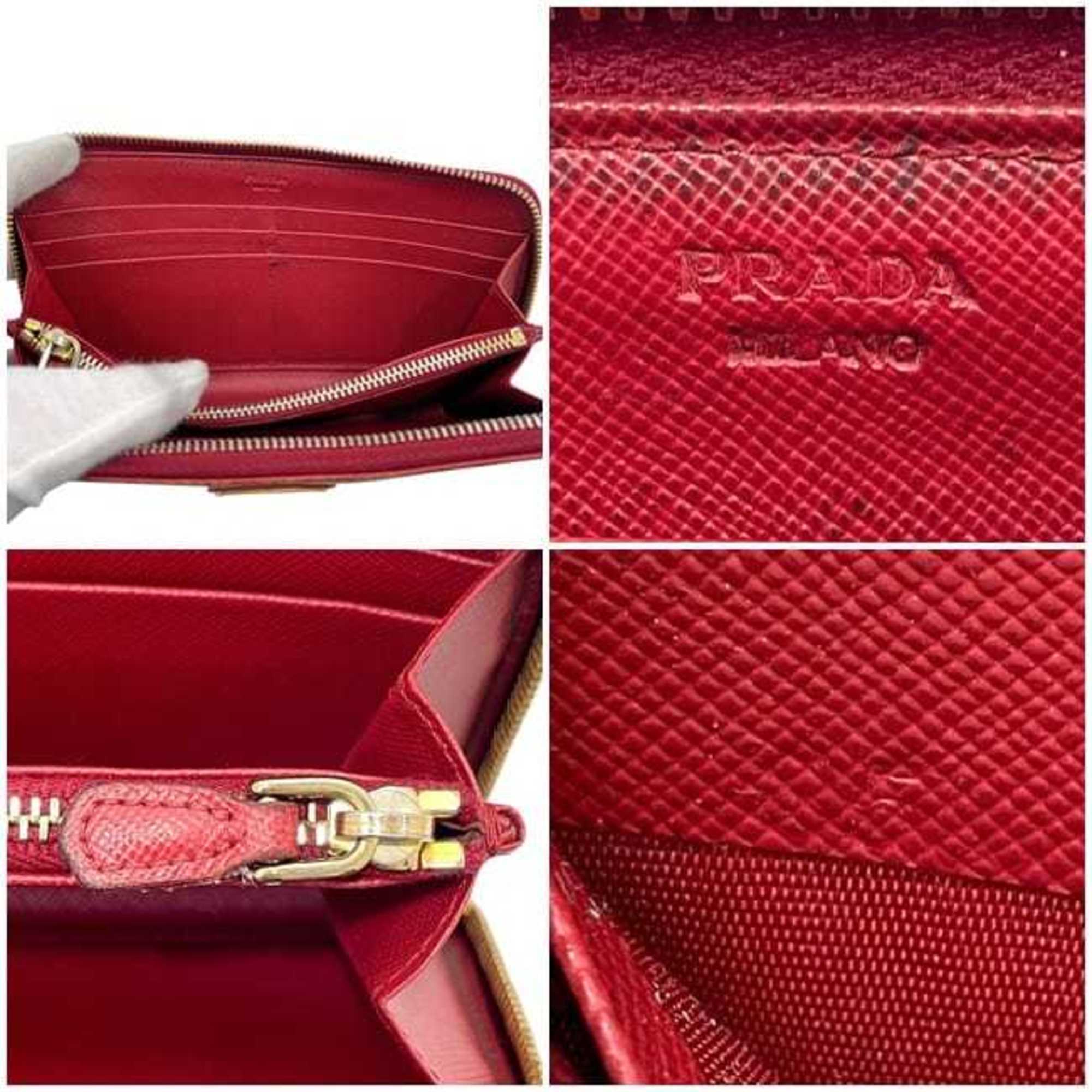 Prada Red Color Saffiano Long Wallet (Bi-Fold)