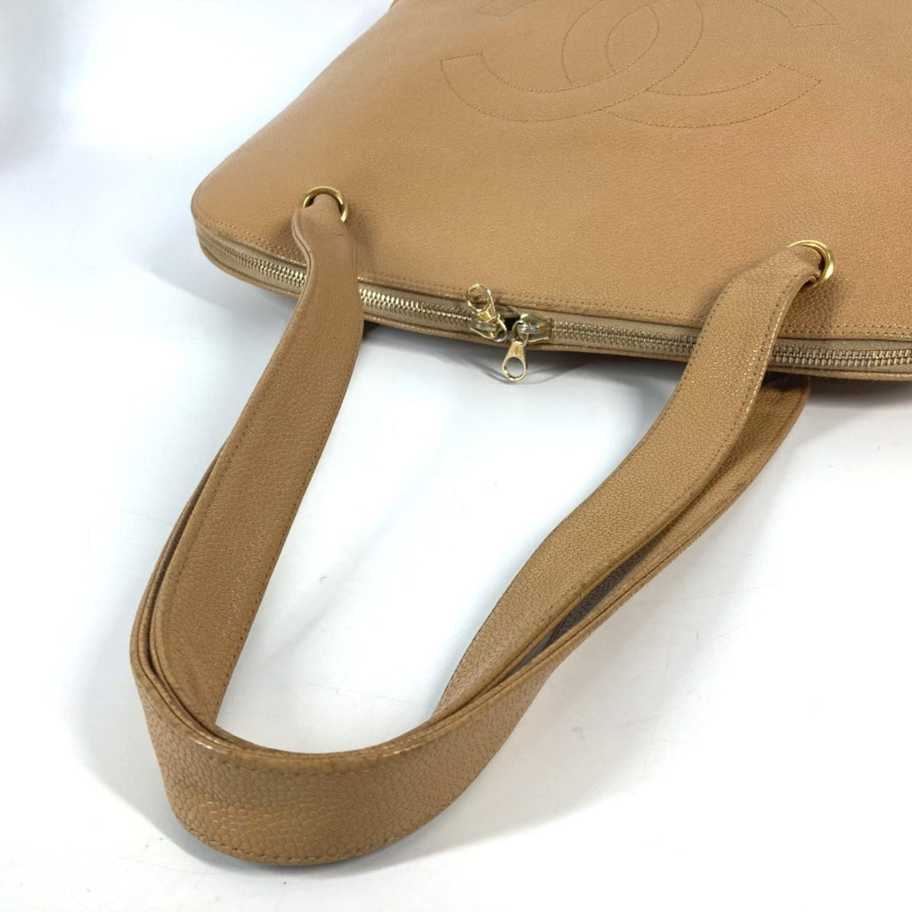 Chanel Beige Grained Calfskin Shoulder Bag Tote Bag
