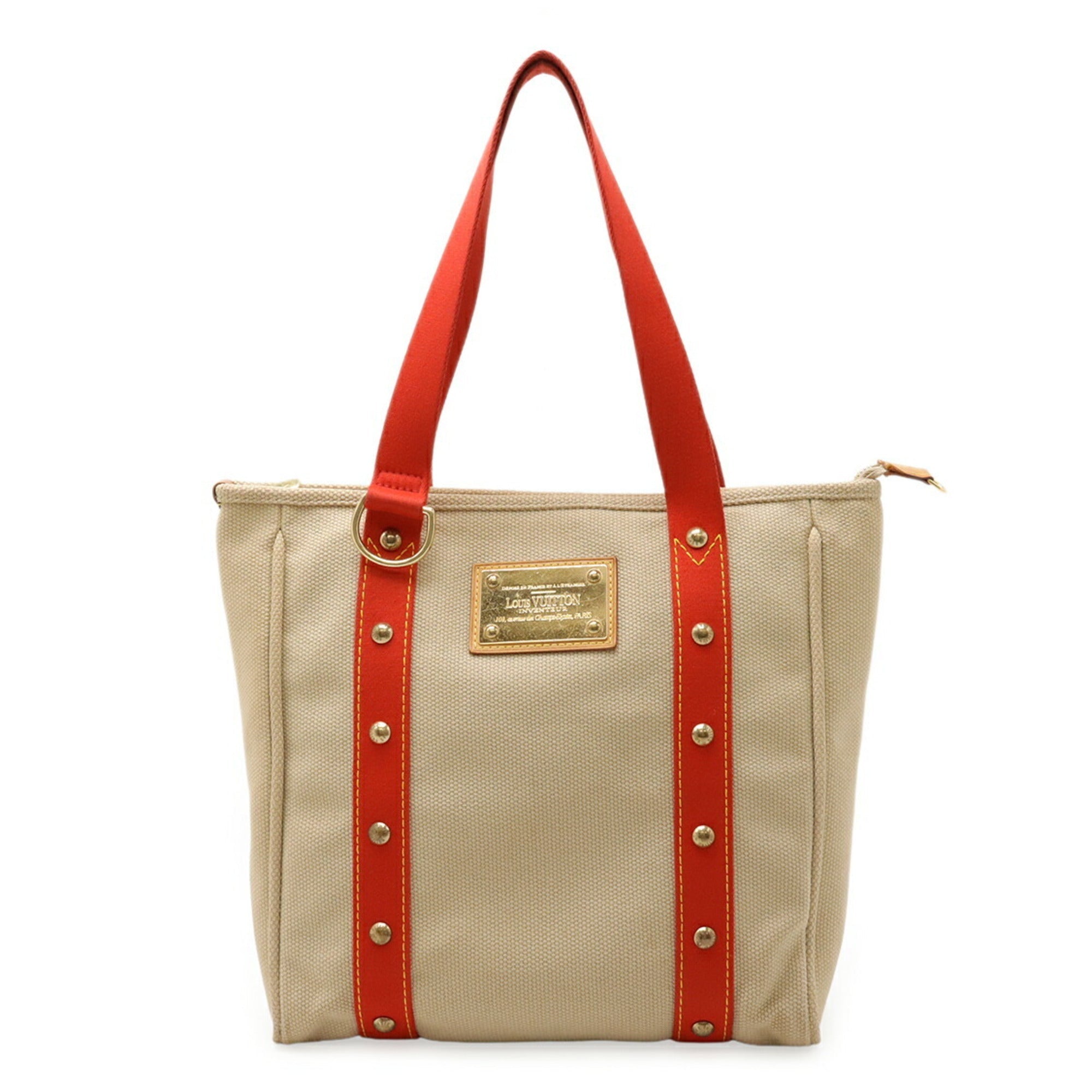 Louis Vuitton Beige Red Color Canvas Shoulder Bag Tote Bag