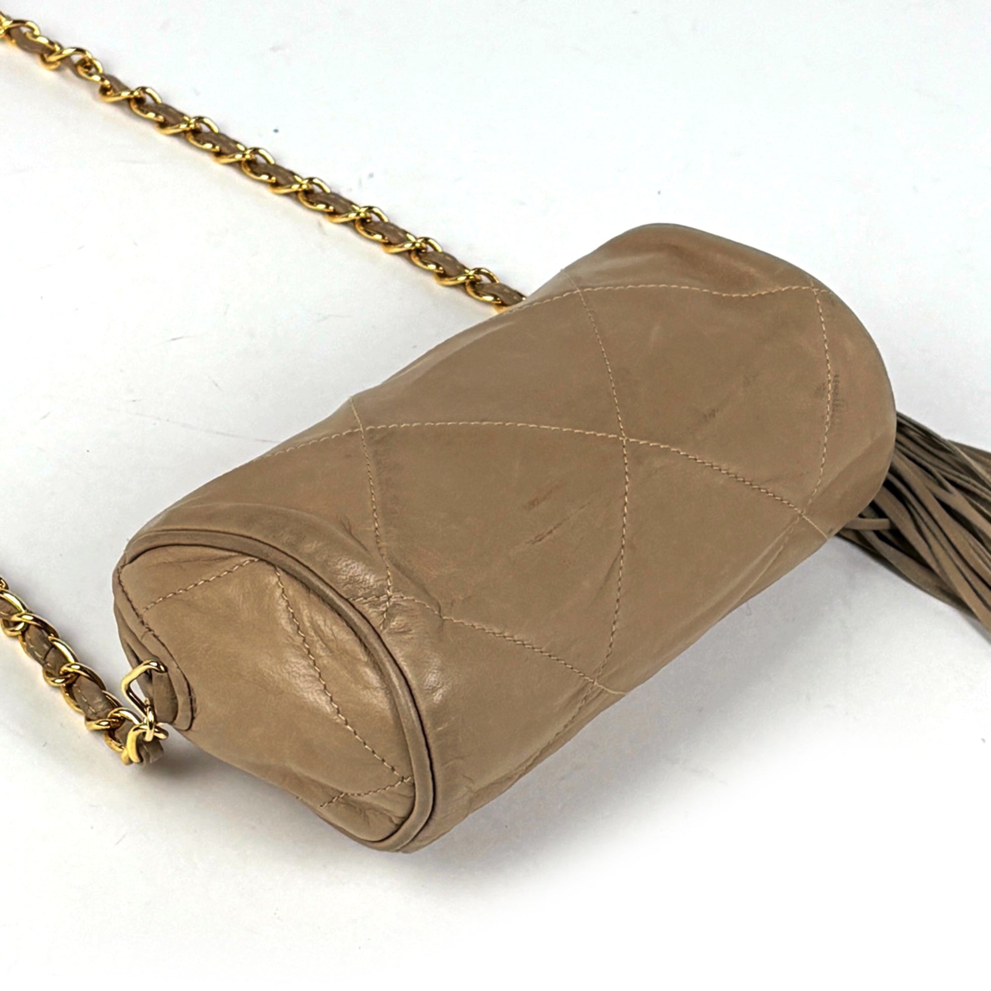 Chanel Matelasse Beige Leather Shoulder Bag