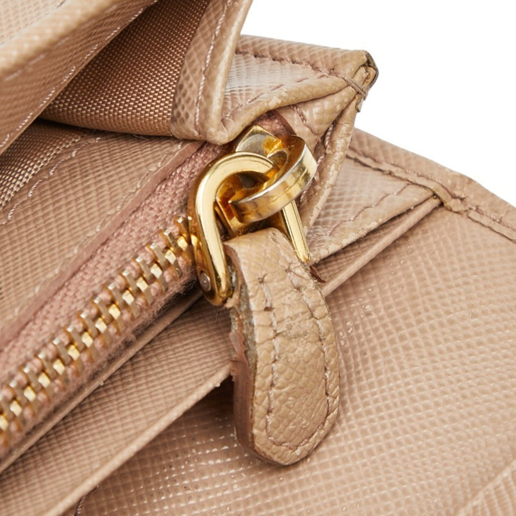 Prada Beige Leather Long Wallet (Tri-Fold)