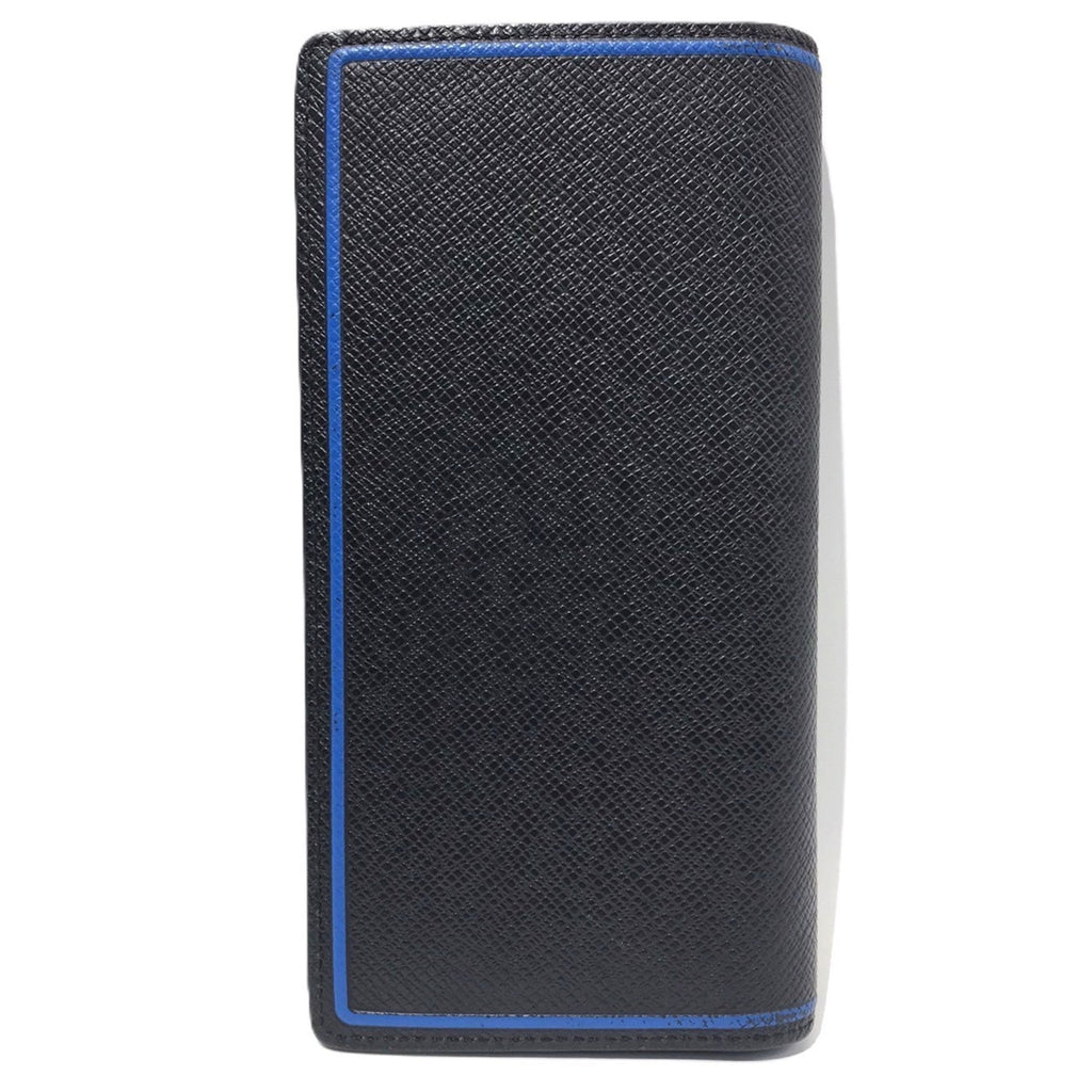 Louis Vuitton Black Blue Taiga Leather Long Wallet