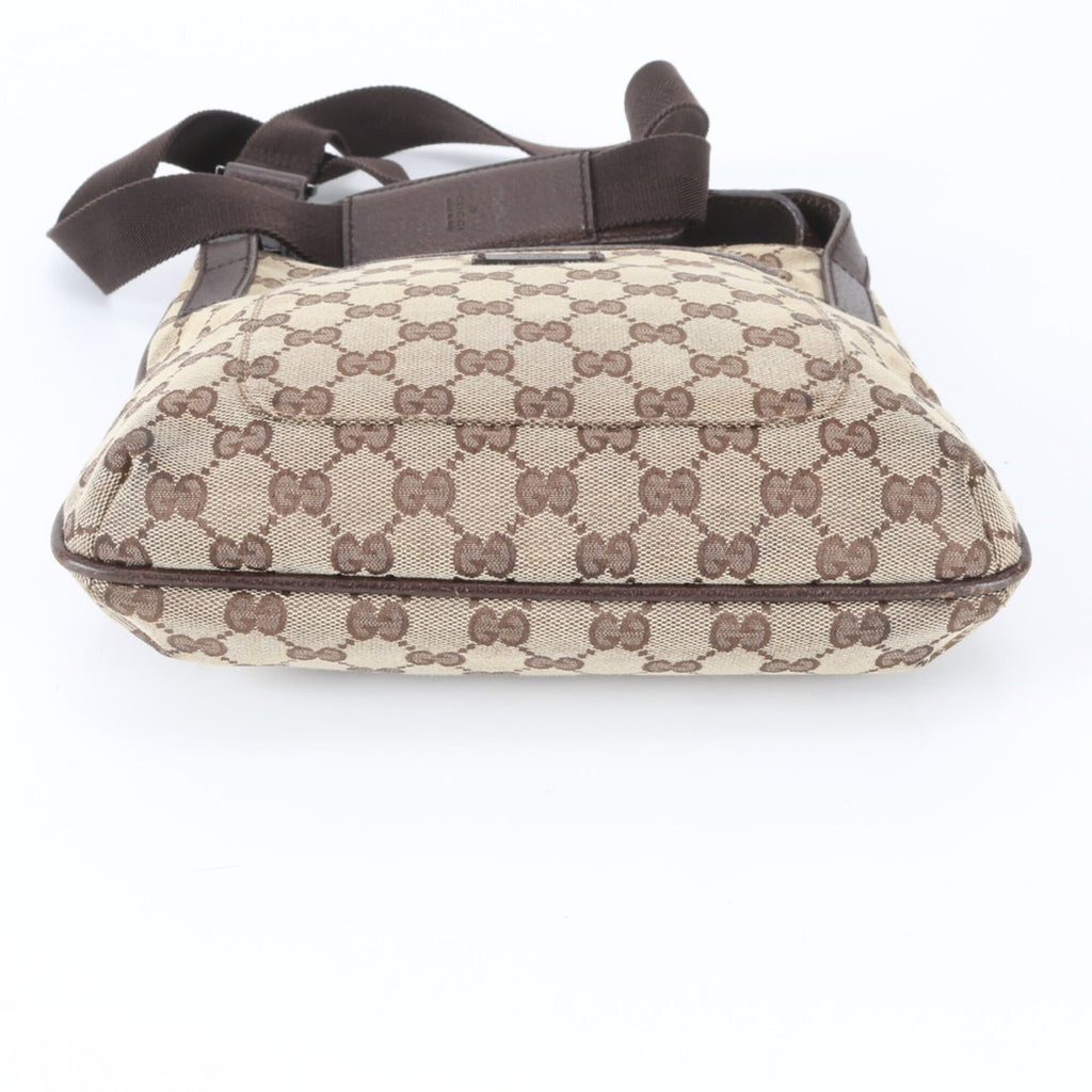 Gucci Brown Leather Canvas Messenger Bag Shoulder Bag (Pre-Owned)
