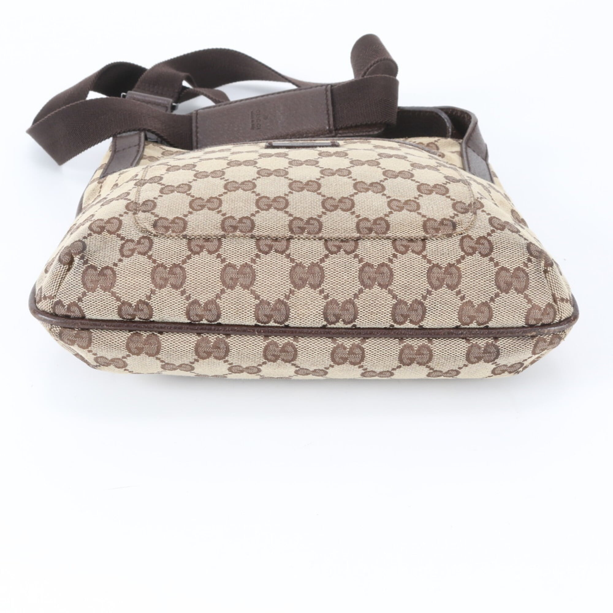 Gucci Brown Leather Canvas Messenger Bag Shoulder Bag (Pre-Owned)
