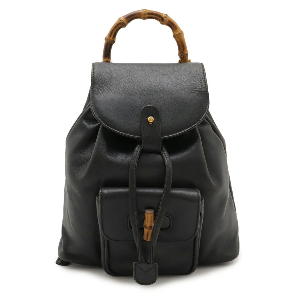 Gucci Black Bamboo Leather Backpack Shoulder Bag (Pre-Owned)