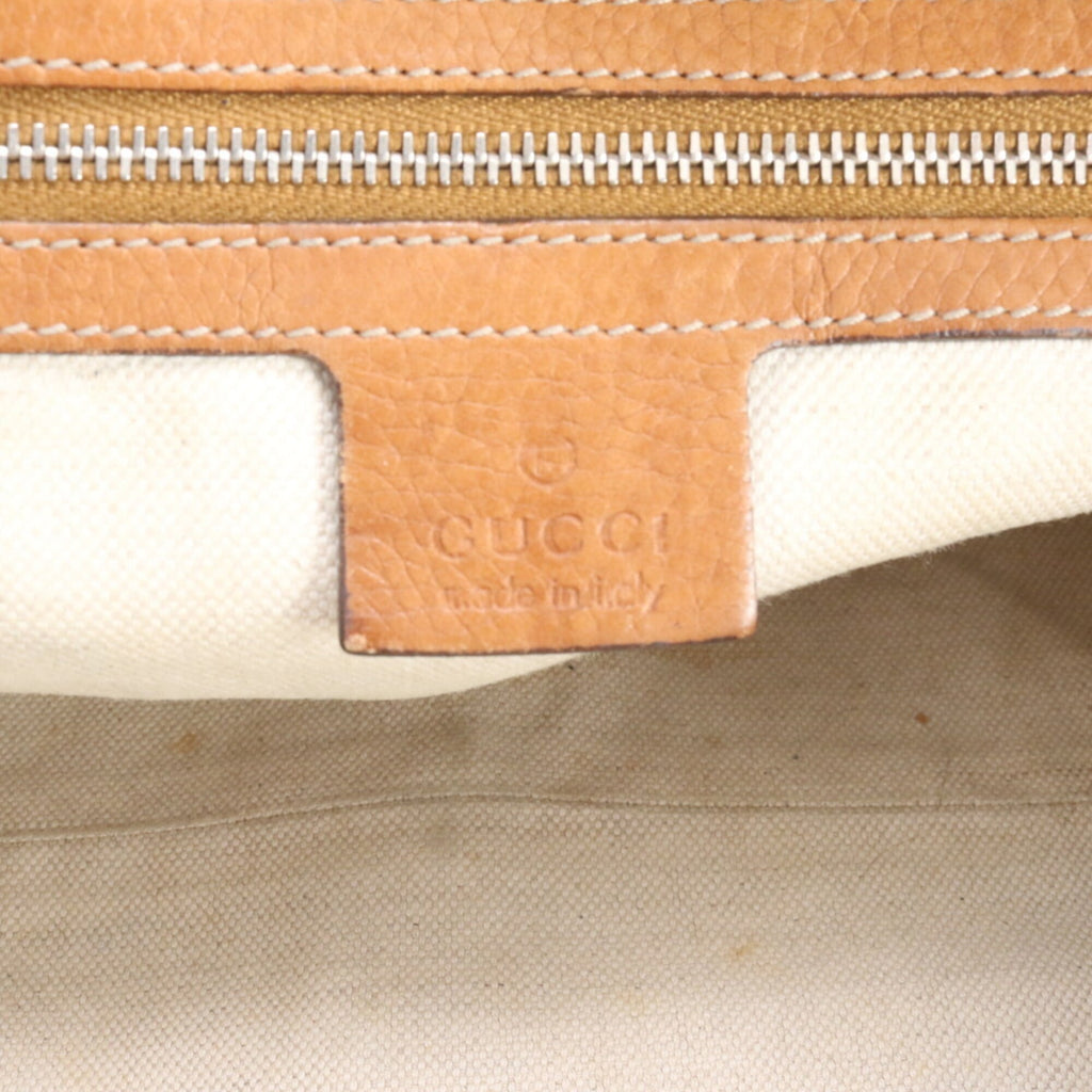 Gucci Diamante Beige Brown Leather Canvas Handbag (Pre-Owned)