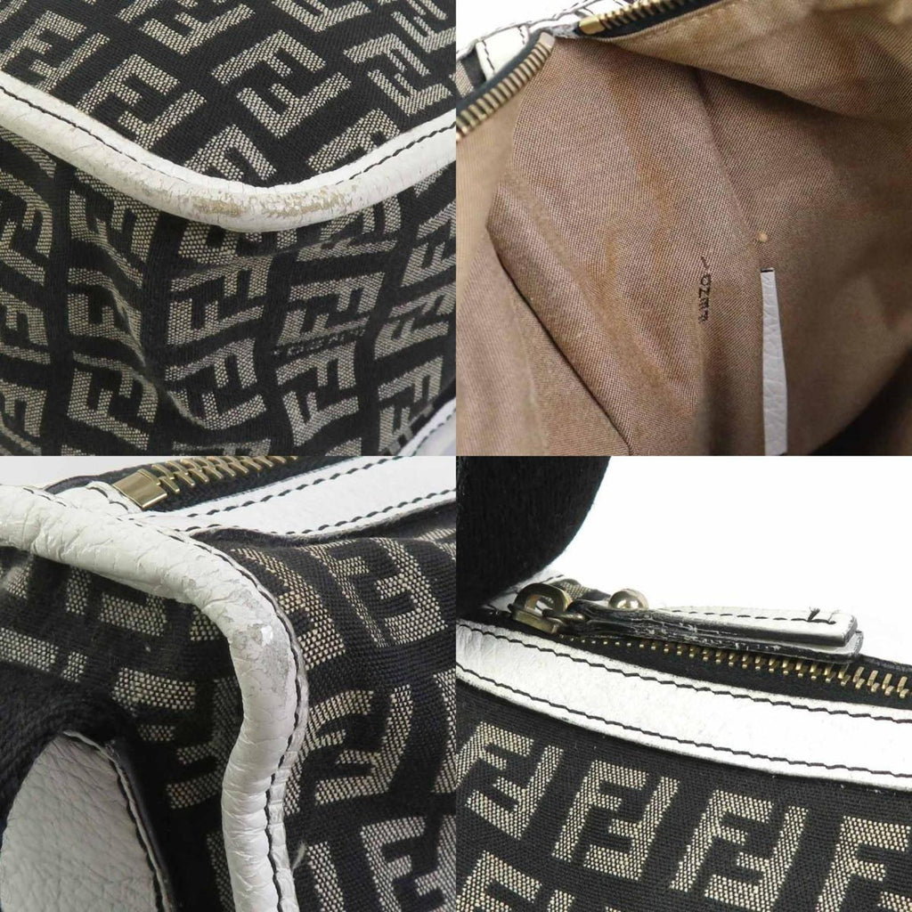 Fendi Black White Nylon Canvas Leather Shoulder Bag