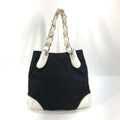Chanel Black White Canvas Leather Shoulder Bag Tote Bag