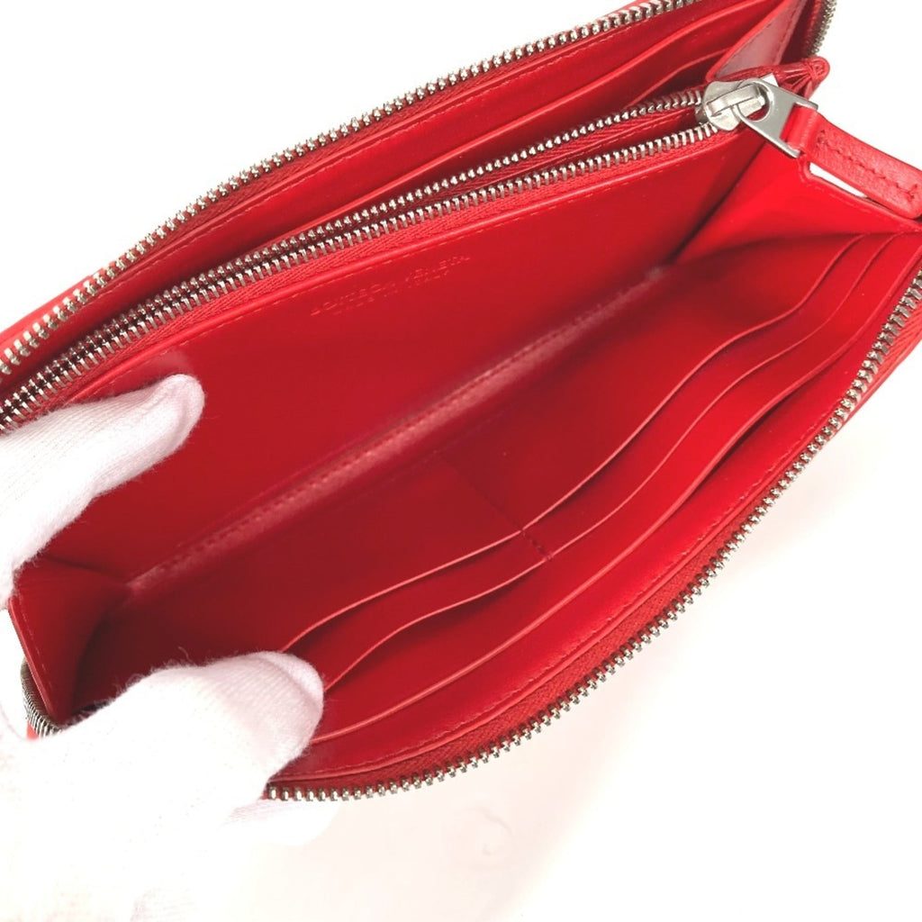 Bottega Veneta Red Color Intrecciato Long Wallet (Bi-Fold)