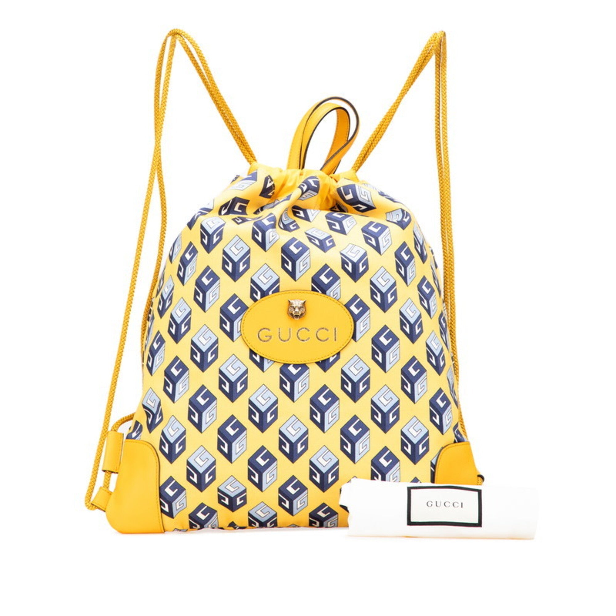 Gucci Blue Yellow Nylon Leather Backpack (Pre-Owned)