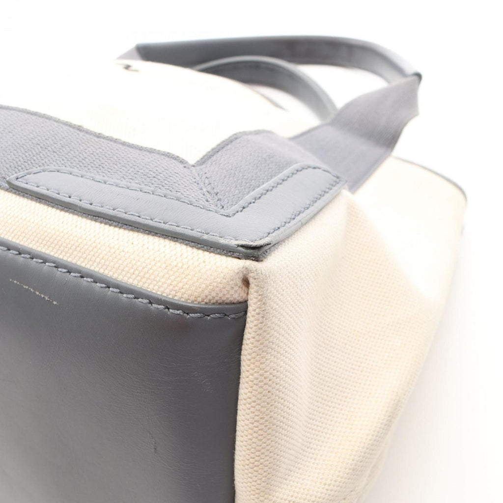 Balenciaga Gray Navy White Canvas Leather Handbag Tote