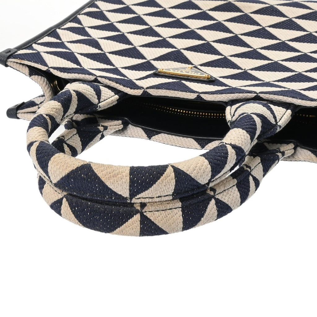 Prada Navy White Canvas Tote Bag