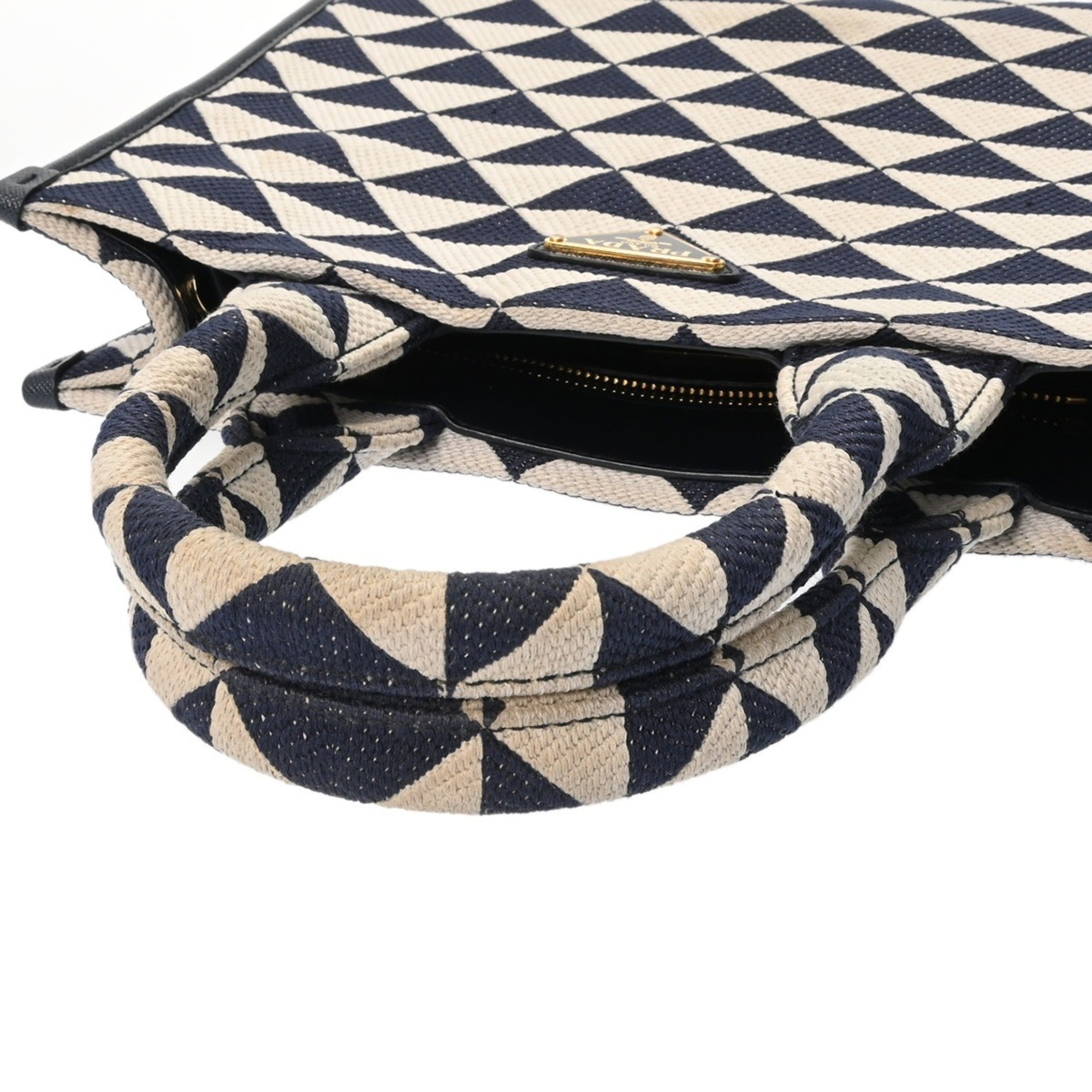 Prada Navy White Canvas Tote Bag