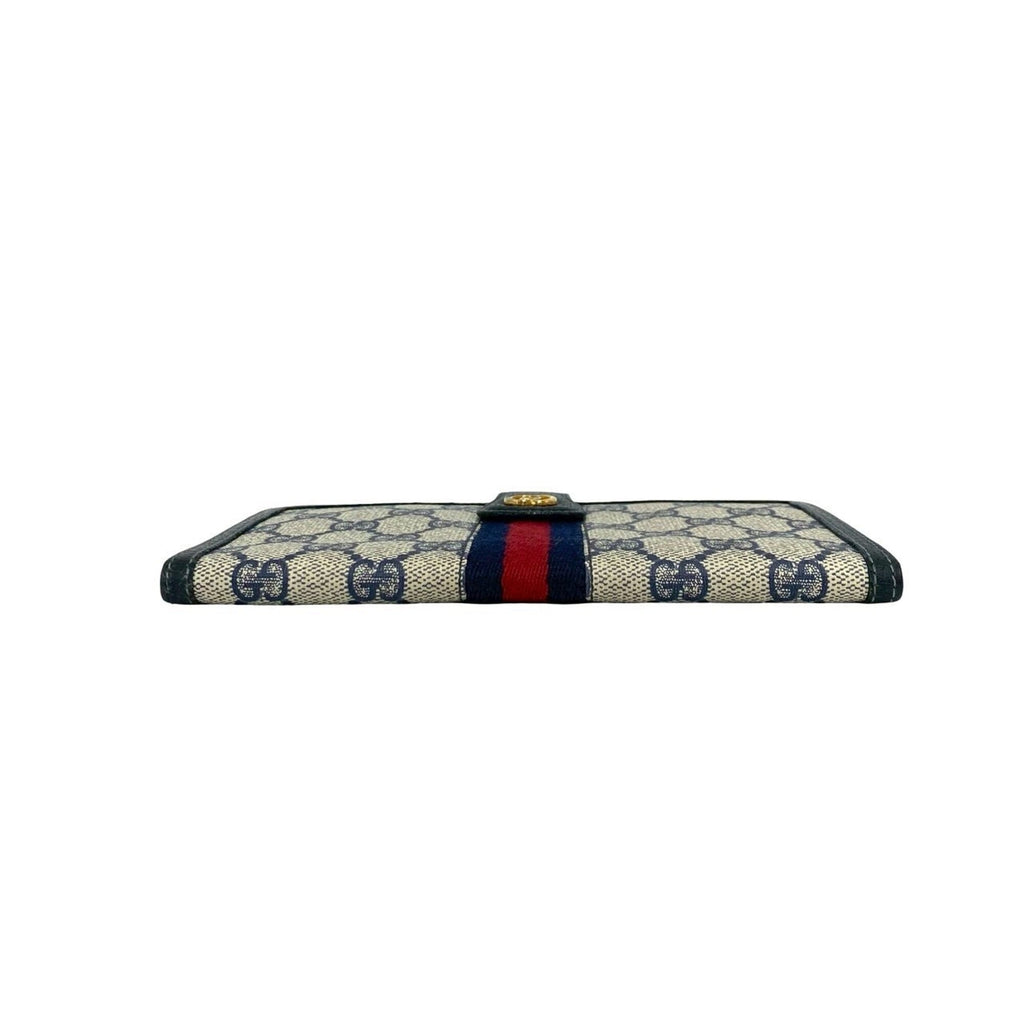 Gucci Navy Red Color Leather Pvc Long Wallet (Bi-Fold) (Pre-Owned)