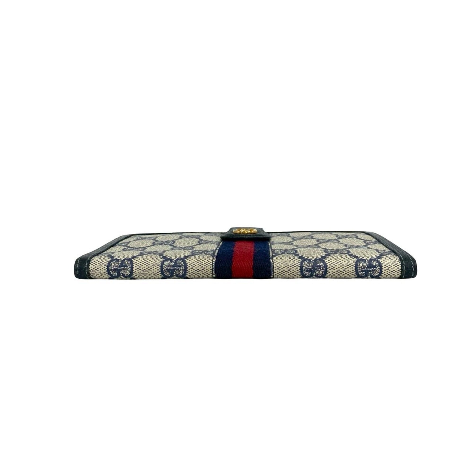 Gucci Navy Red Color Leather Pvc Long Wallet (Bi-Fold) (Pre-Owned)