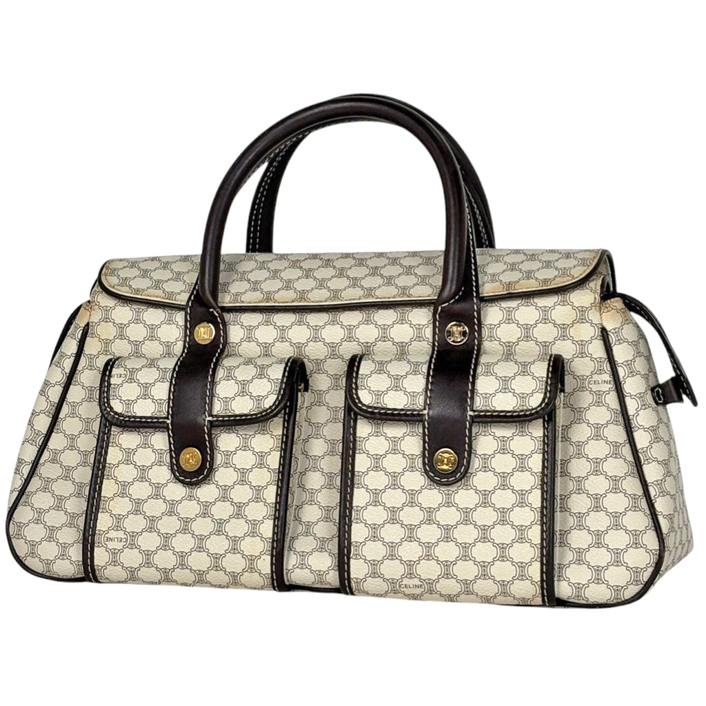 Celine Macadam White Coated Canvas Leather Handbag